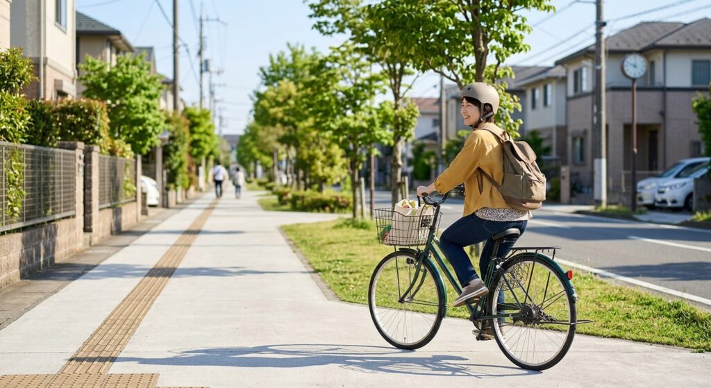 歩道を走る自転車